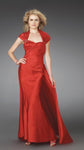 A-line Queen Anne Neck Natural Waistline Cap Sleeves Goddess Ruched Open-Back Evening Dress/Prom Dress