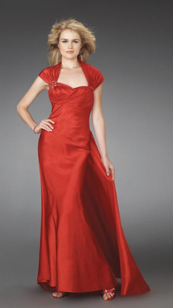 A-line Queen Anne Neck Natural Waistline Cap Sleeves Goddess Open-Back Ruched Evening Dress/Prom Dress