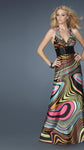 14369 Long Haltered Gown In Optical Multi color Print
