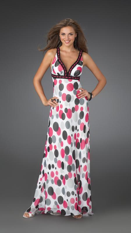 La Femme - 14403 Long Printed Dress with Criss Cross Back
