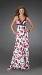 14403 Long Printed Dress With Criss Cross Back