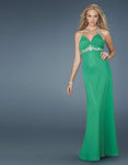 A-line V-neck Empire Waistline Halter Jeweled Open-Back Beaded Dress