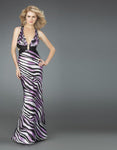 14588 Sensual Animal Print V neck Sheath Gown