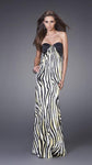 Animal Print Floor Length Empire Waistline Fitted Ruched Open-Back Sweetheart Sheath Sheath Dress/Party Dress