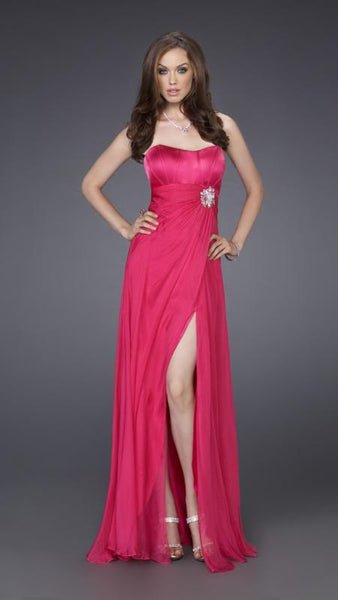 A-line Strapless Silk Sweetheart Corset Empire Waistline Jeweled Crystal Slit Evening Dress/Prom Dress