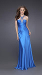 Satin Fall Empire Waistline Sheath Halter Open-Back Goddess Cutout Ruched Sheath Dress with a Brush/Sweep Train