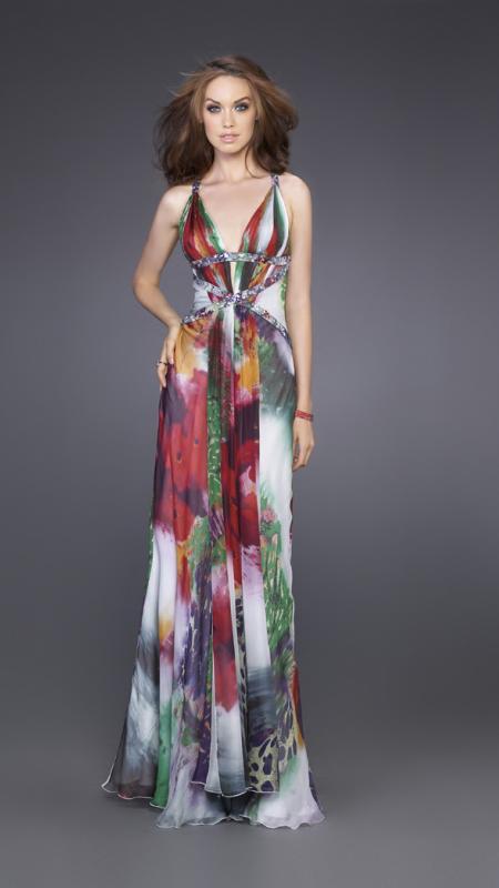 La Femme - 15689 Strappy Back Floral Print Evening Dress
