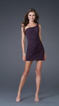 One Shoulder Jersey Short Natural Waistline Sheath Crystal Asymmetric Gathered Sheath Dress