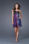 15929 Sassy Strapless Printed A line Cocktail Dress