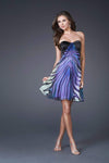 A-line Strapless Flared-Skirt Pleated Satin Sheath Striped Print Sweetheart Cocktail Short Natural Waistline Sheath Dress