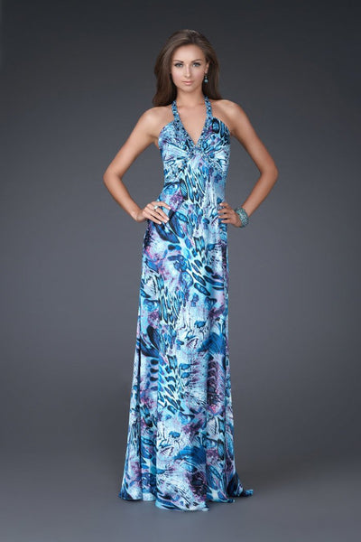 A-line V-neck Pleated Open-Back Sheer Fitted Sleeveless Fall General Print Empire Waistline Dress
