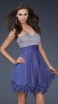 A-line Strapless Open-Back Jeweled Ruched Sweetheart Empire Waistline Short Chiffon Dress