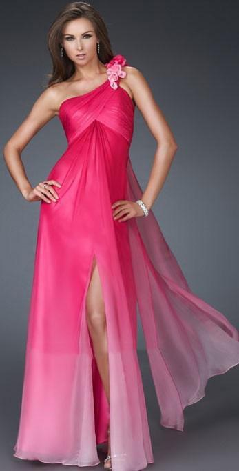 La Femme - 16545 Floral-Accented Ruched Asymmetric A-line Dress

