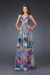 A-line V-neck Sleeveless Floor Length Open-Back Glittering Empire Waistline Evening Dress