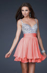 A-line V-neck Tank Crystal Beaded Jeweled Chiffon Cocktail Short Natural Waistline Evening Dress/Homecoming Dress/Prom Dress/Party Dress With a Sash