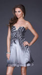 A-line V-neck Strapless Chiffon Empire Waistline Open-Back Animal Zebra Print Short Party Dress With Rhinestones