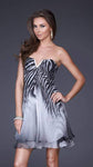 A-line V-neck Strapless Empire Waistline Zebra Print Short Open-Back Chiffon Party Dress With Rhinestones by La Femme