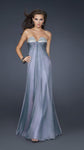 Sophisticated A-line Strapless Notched Collar Sweetheart Goddess Open-Back Jeweled Pleated Ruched Empire Waistline Floor Length Chiffon Dress With a Sash