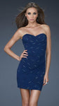 Strapless Sweetheart Sheath Natural Waistline Ruched Open-Back Jeweled Cocktail Short Sheath Dress/Party Dress