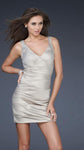 V-neck Satin Sleeveless Thick Straps Sheath Natural Waistline Cocktail Short Pleated V Back Ruched Sheath Dress/Prom Dress/Party Dress