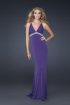 V-neck Empire Waistline Jersey Sleeveless Open-Back Keyhole Jeweled Sheath Sheath Dress/Evening Dress