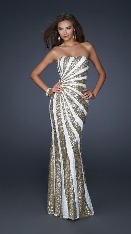 La Femme - 17456 Two Tone Sequined Semi-sweetheart Long Column Dress
