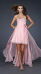 A-line Strapless Chiffon Sweetheart Empire Waistline High-Low-Hem Pleated Beaded Prom Dress