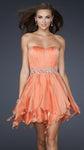 A-line Strapless Chiffon Sweetheart Open-Back Pleated Beaded Natural Waistline Cocktail Short Party Dress With Ruffles