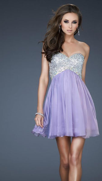 A-line Strapless Empire Waistline Tulle Sequined Shirred Gathered Flutter Sleeves Chevron Print Short Sweetheart Dress