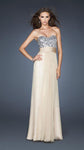 A-line Strapless Chiffon Sweetheart Natural Waistline Beaded Ruched Dress With Rhinestones