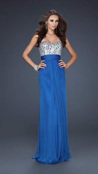 A-line Strapless Natural Waistline Sweetheart Chiffon Ruched Beaded Dress With Rhinestones
