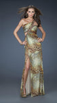 Sexy A-line Animal Print Ruched Side Zipper Asymmetric Beaded Slit Cutout Pleated One Shoulder Natural Waistline Fall Evening Dress