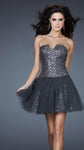 A-line Strapless Cocktail Short Sweetheart Tulle Open-Back Glittering Sequined Dress With Rhinestones by La Femme