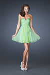 A-line Strapless Empire Waistline Cutout Gathered Open-Back Glittering Beaded Trim Chiffon Sweetheart Cocktail Short Party Dress