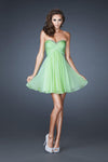 A-line Strapless Chiffon Cutout Glittering Open-Back Gathered Cocktail Short Empire Waistline Beaded Trim Sweetheart Party Dress