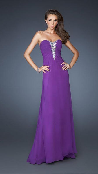 A-line Sweetheart Natural Waistline Cutout Jeweled Sheer Ruched Open-Back Full-Skirt Floor Length Dress With Rhinestones