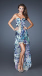 A-line Strapless General Print Pleated Sweetheart Evening Dress With Ruffles by La Femme