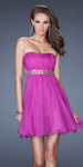 A-line Strapless Sweetheart Empire Natural Waistline Flutter Sleeves Cocktail Above the Knee Ruched Belted Side Zipper Party Dress With Rhinestones