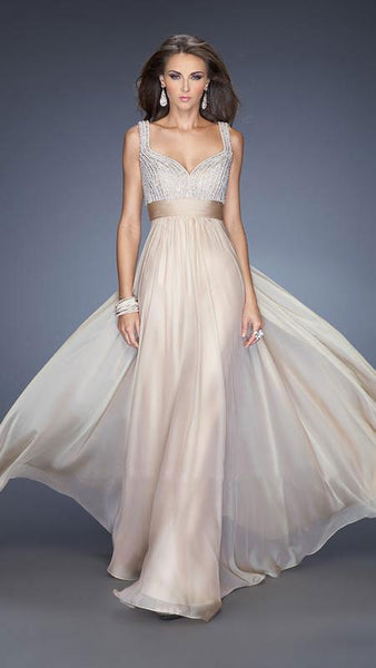 A-line Chiffon Sweetheart Natural Waistline Back Zipper Fitted Gathered Sleeveless Thick Straps Floor Length Dress With a Ribbon and Rhinestones and Pearls