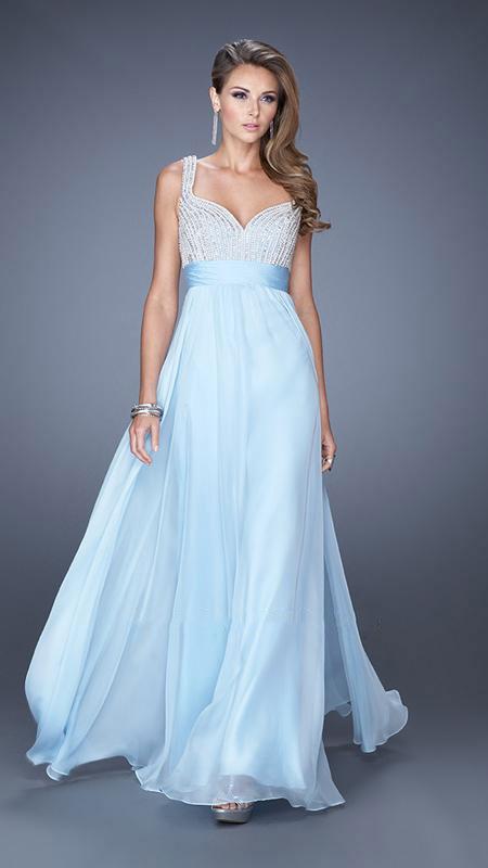 La Femme - 20203 Rhinestone Embellished Sweetheart Chiffon A-line Gown
