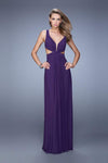 A-line V-neck Floor Length Plunging Neck Natural Waistline Sleeveless Jersey Gathered Side Zipper Cutout Sheer Evening Dress