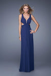 A-line V-neck Jersey Floor Length Plunging Neck Sleeveless Natural Waistline Side Zipper Cutout Gathered Sheer Evening Dress