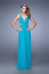 A-line V-neck Natural Waistline Jersey Sleeveless Sheer Side Zipper Cutout Gathered Plunging Neck Floor Length Evening Dress