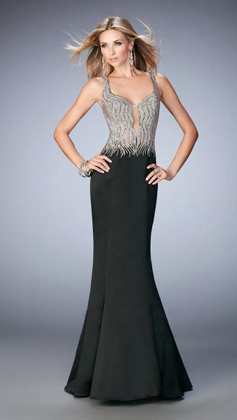 Sophisticated Sheath Mermaid Plunging Neck Sweetheart Back Zipper Sheer Open-Back Beaded Natural Waistline Satin Sheath Dress