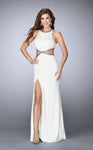 Sexy Halter Jersey Sleeveless Cutout Slit Beaded Back Zipper Open-Back Natural Waistline Dress