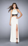 Sleeveless Back Zipper Cutout Slit Open-Back Jersey Halter Natural Waistline Dress