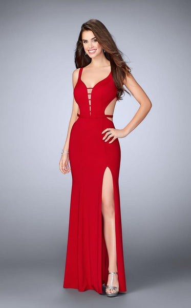 Natural Waistline Cutout Sheer Slit Back Zipper Open-Back Sleeveless Plunging Neck Jersey Evening Dress/Prom Dress