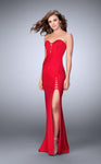 Sexy V-neck Strapless Sheath Plunging Neck Sweetheart Natural Waistline Back Zipper Open-Back Slit Fitted Floor Length Sheath Dress/Evening Dress