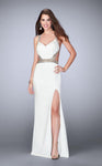 Jersey Sweetheart Sheath Floor Length Natural Waistline Open-Back Cutout Belted Back Zipper Jeweled Beaded Goddess Slit Sheath Dress/Evening Dress/Party Dress