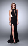 Sexy Sheath Beaded Keyhole Racerback Back Zipper Cutout Slit Jersey Striped Print Halter Sheath Dress/Evening Dress with a Brush/Sweep Train